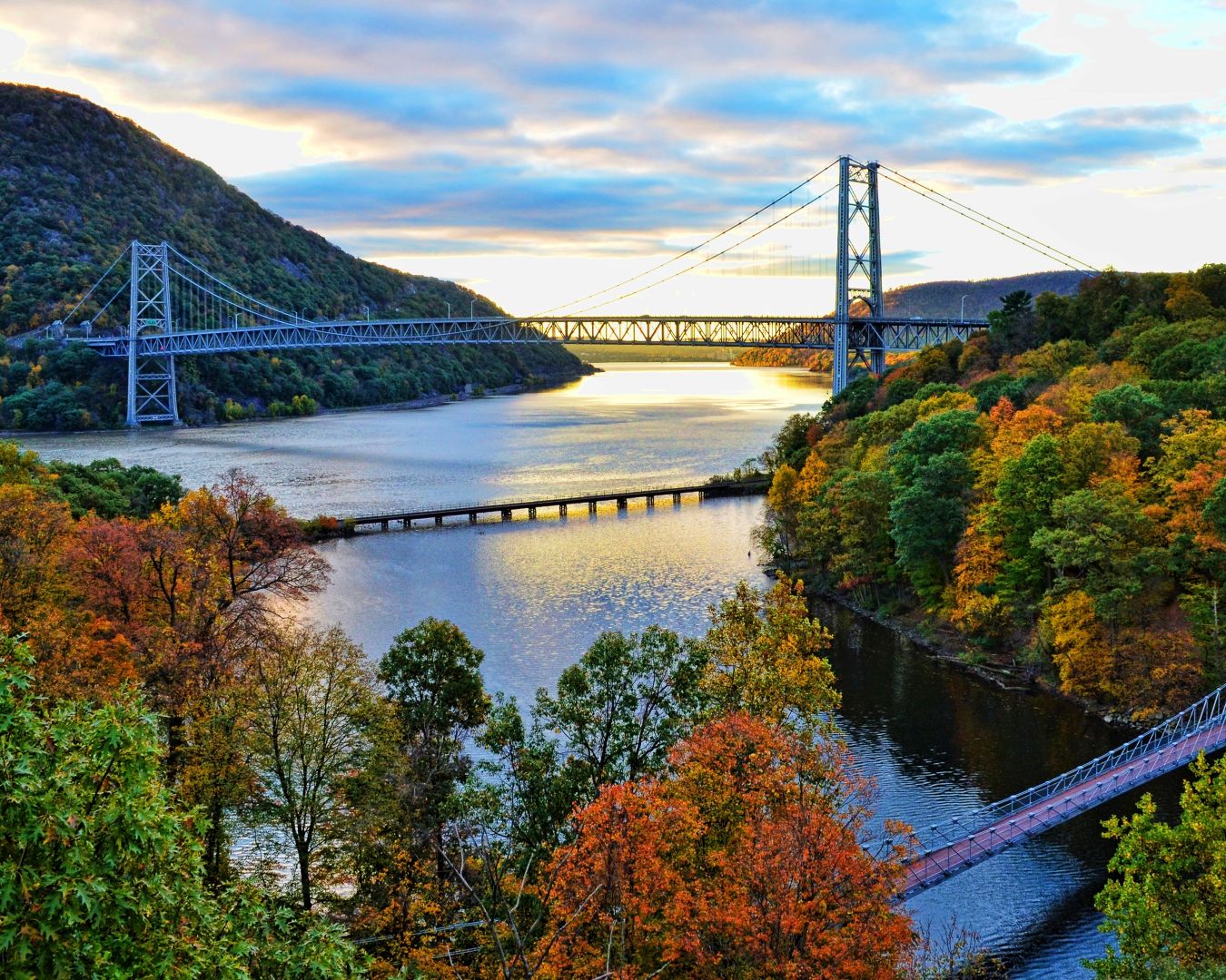 Bridge over river in autumn